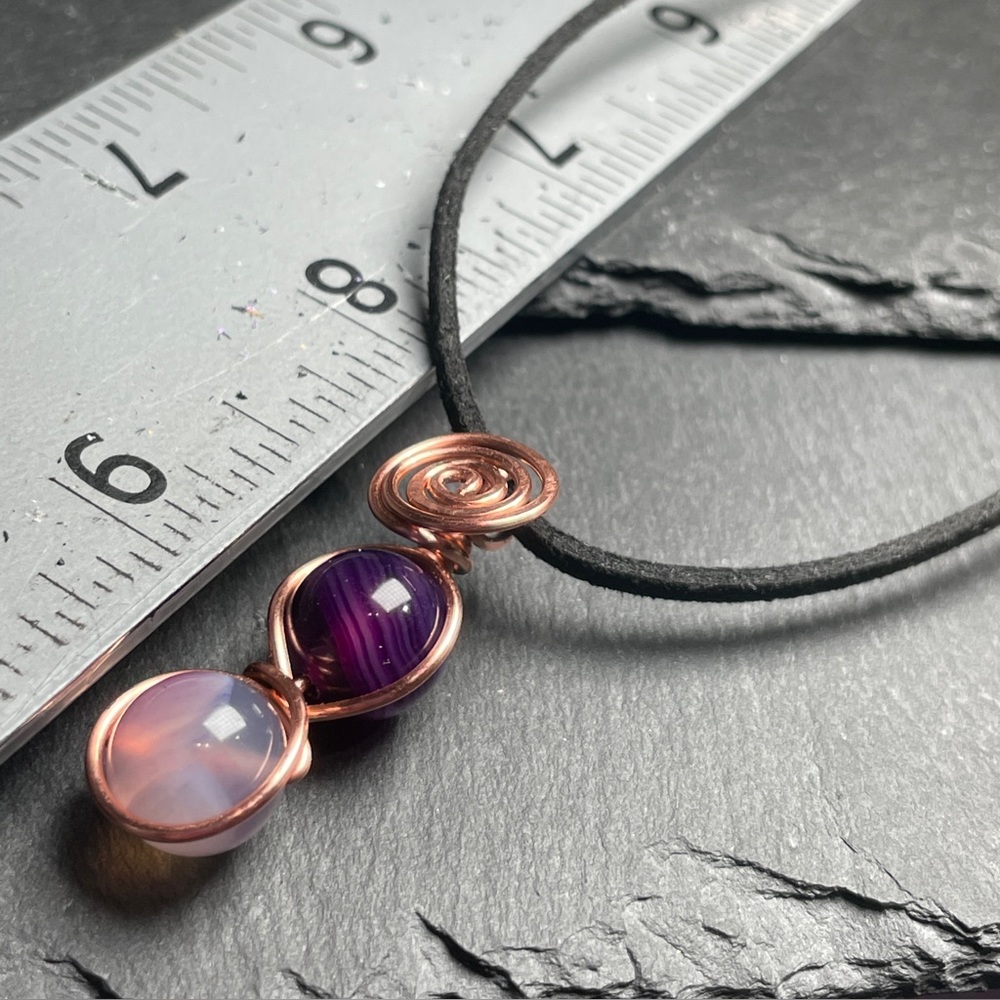 Genuine Agate Copper Wire Wrapped Pendant Leather Necklace - Picture 9 of 10